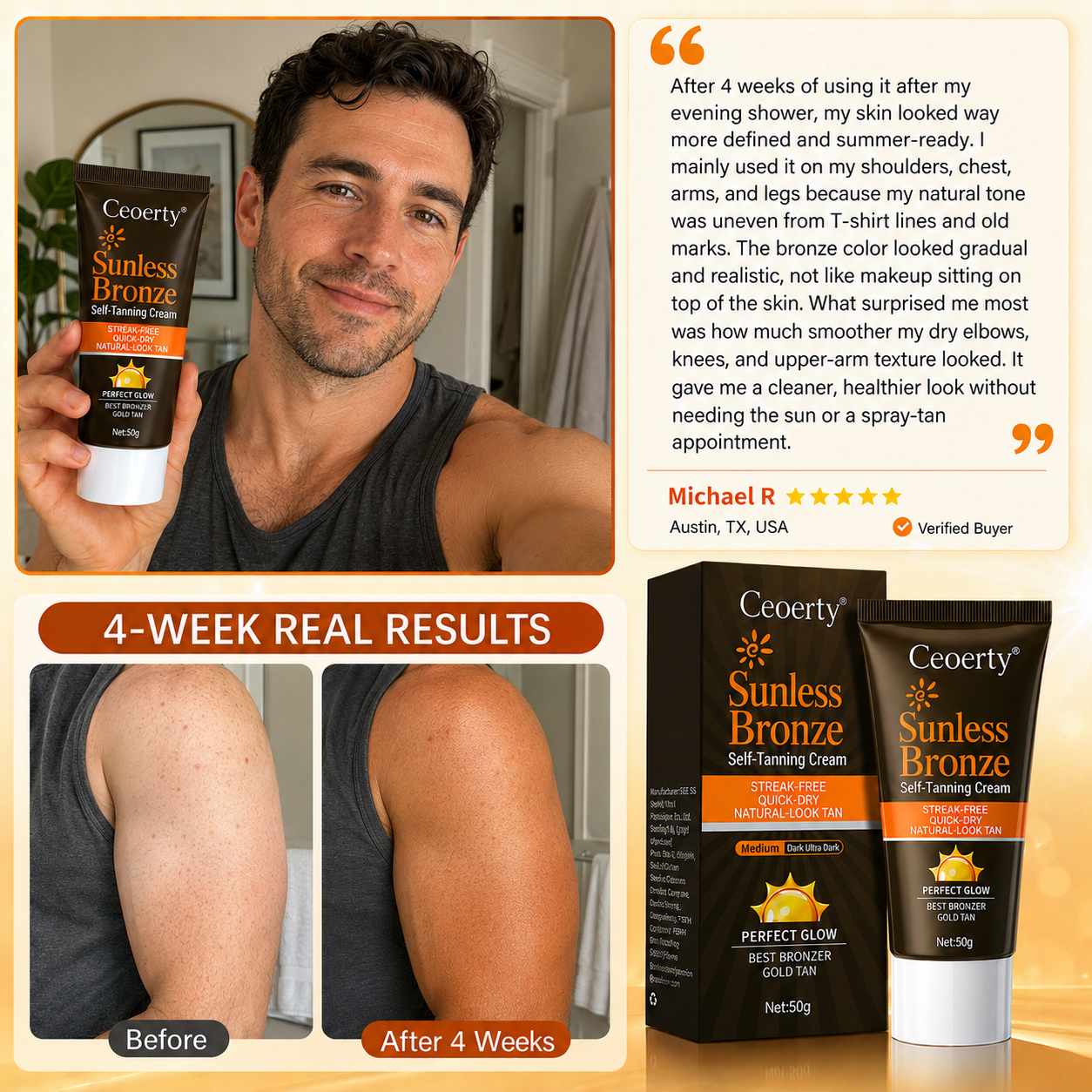Ceoerty® Sunless Bronze Self-Tanning Cream🥕✨ No-Sun Natural Bronze Glow with DHA + Beta-Carotene for Streak-Free, Non-Orange, Hydrating Tan & Smoother-Looking Uneven Skin