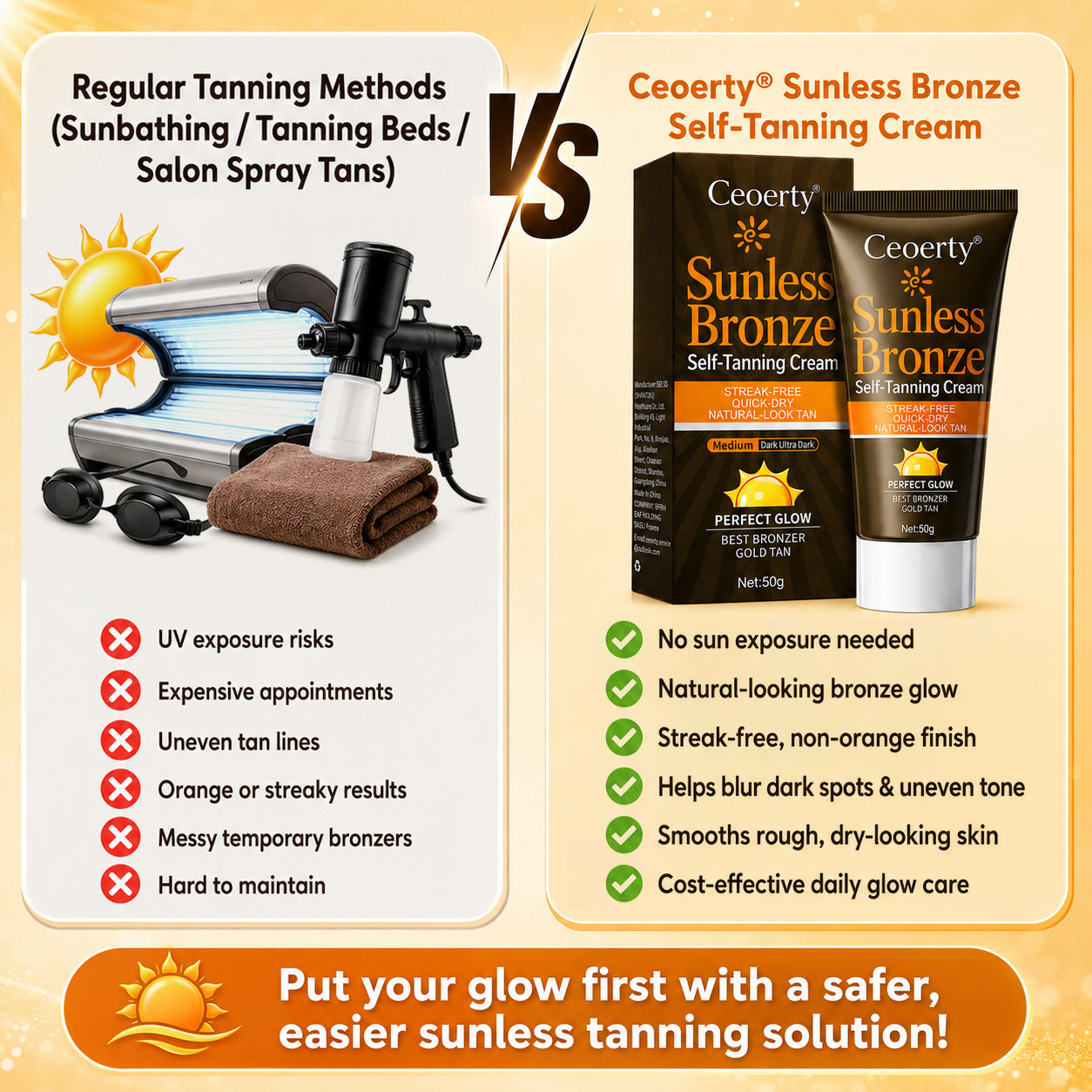 Ceoerty® Sunless Bronze Self-Tanning Cream🥕✨ No-Sun Natural Bronze Glow with DHA + Beta-Carotene for Streak-Free, Non-Orange, Hydrating Tan & Smoother-Looking Uneven Skin